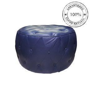 PUFF DE CUERO AZUL CON CAPITONE