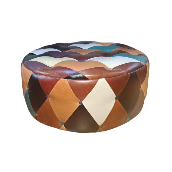 PUFF DE CUERO MULTICOLOR CON CAPITONÉ, VARIEDAD DE MEDIDAS