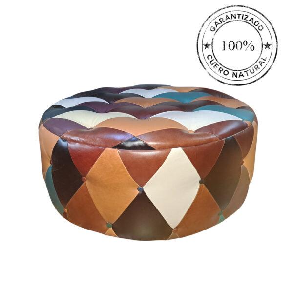 PUFF DE CUERO MULTICOLOR CON CAPITONÉ, VARIEDAD DE MEDIDAS