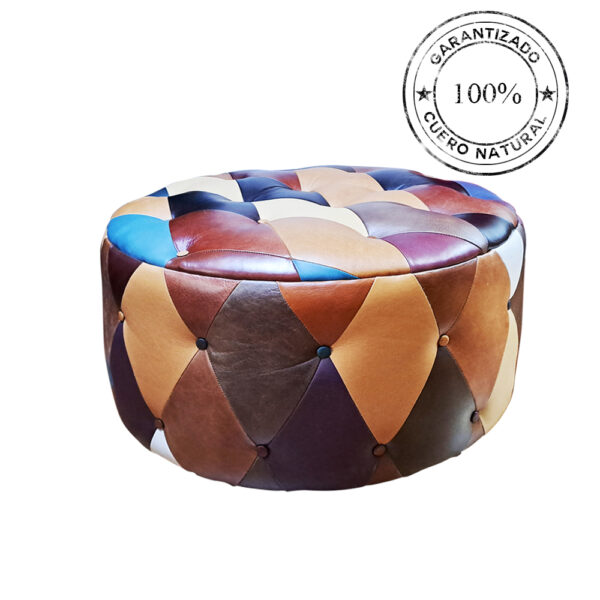 PUFF DE CUERO MULTICOLOR CON CAPITONÉ, 80cm